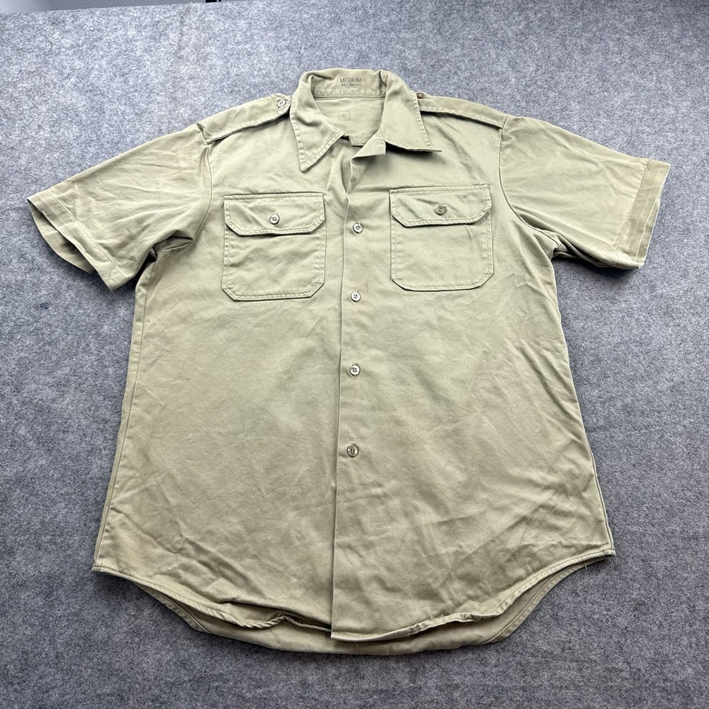 VTG 70s Military Shirt Men M Khaki Cotton Twill Uniform Army Shade 1 Vietnam
